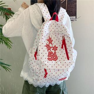 🎒星星滿印雙肩包 格紋貼布後背包 學院風書包 復古大容量背包 女生後背包 學生書包 輕便雙肩包 通勤背包 女包包