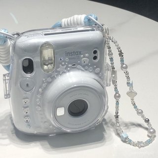 富士 拍立得mini12保護殼 instax mini 11 透明水晶殼 防摔保護套 附掛繩 鏈條 貼紙