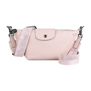 LONGCHAMP 奔馬LOGO牛皮Le Pliage Xtra系列拉鍊斜背水餃包(迷你/裸色粉紅)