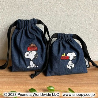 嘻嘻日貨🐾 現貨 日本正版 SNOOPY 史努比 丹寧風 抽繩 收納袋 兩件組 禮物