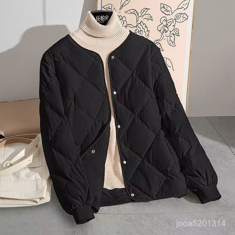 【MR.男先生】臺灣出貨 免運 女棉服 小香風女款無領菱形格小個子內搭輕薄保暖短款冬季羽絨棉服外套 JIQ5