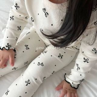 Mimo⭐女寶寶家居衣服滿印蝴蝶結套裝春秋嬰幼兒睡衣兩件套