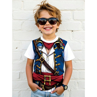 3D 列印男孩海盜印花T恤嬰兒服裝男戶外服裝兒童男孩女孩兒童T恤上衣