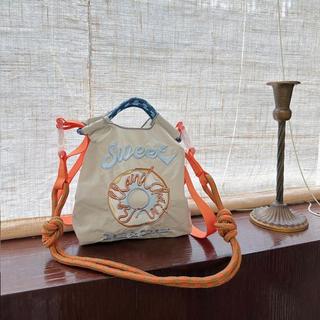 日系 新款 ball chain環保購物袋尼龍布刺繡花手提帆布包尼龍購物袋