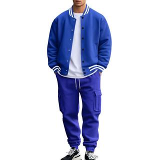 超值臻品 運動精選 運動套裝 運動服 秋冬美式立領棒球服長褲加絨休閒外套男士寬鬆運動套裝男 運動 休閒套裝 休閒 sam