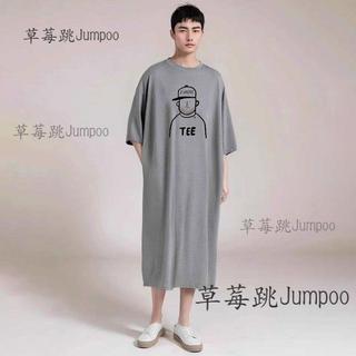 草莓跳❣男士睡裙睡袍浴袍薄款睡衣男長款過膝簡約寬鬆短袖長袍夏季家居服