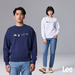 Lee 男女適穿 多圖設計寬鬆內刷毛大學T 白色 丈青 FIT EM ALL LB330024