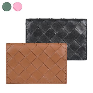 BV BOTTEGA VENETA Intrecciato內裡壓印LOGO小編織格紋設計小羊皮2卡釦式卡包(多色)