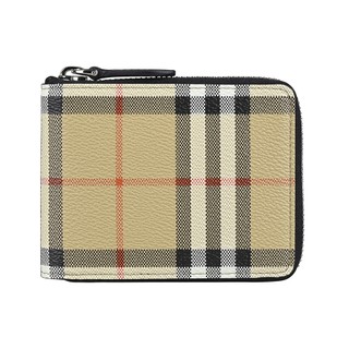 BURBERRY MS Daniels格紋LOGO內外撞色設計PVC 3卡拉鍊短夾(典藏米x黑)