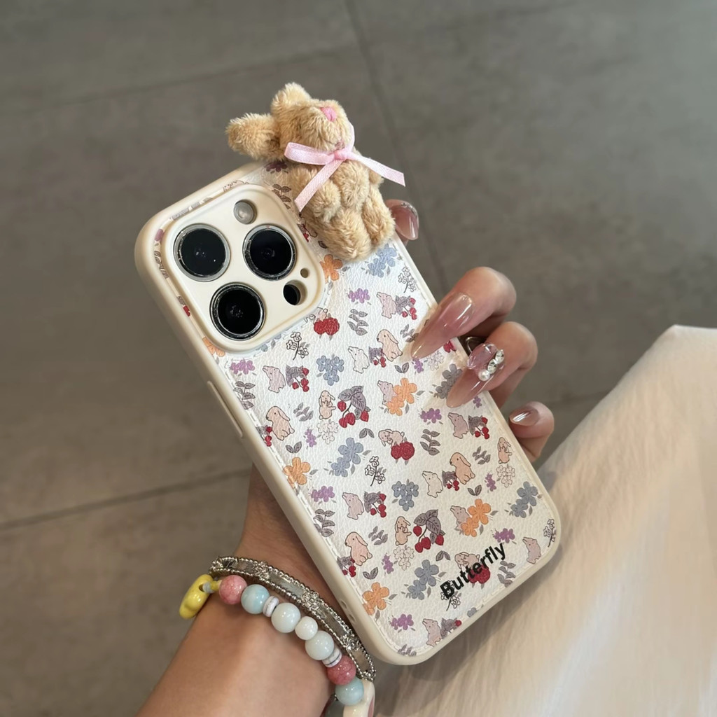 ZX甄選✨17手機殼 秋冬必備適用iPhone16ProMax手機殻碎花毛絨兔子蘋果15/14新款13