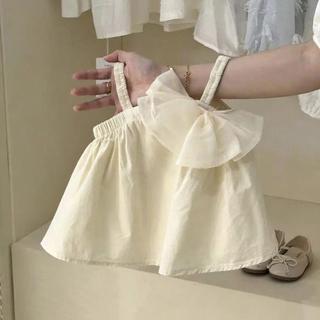 Mimo⭐女寶寶蝴蝶結背心吊帶花邊短褲兩件套女童夏季套裝