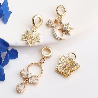 WL-(10pcs)14k包金保色 鑲鋯月亮蝴蝶楓葉水滴吊墜掛件 Diy手鍊項鍊飾品掛飾