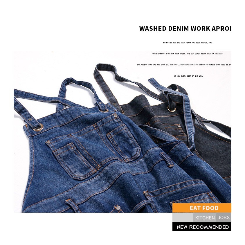 圍裙 牛仔 雙肩 背帶 多口袋 工裝 掛扣 耐磨 耐髒 木工 園藝 牛仔布 餐廳 廚房 烘焙 飲料店 制服
