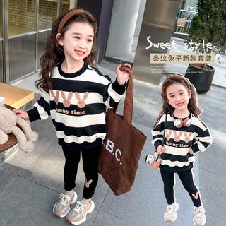 Mimo⭐女童條紋兒童套裝衛衣春裝春秋兩件套寶寶時尚