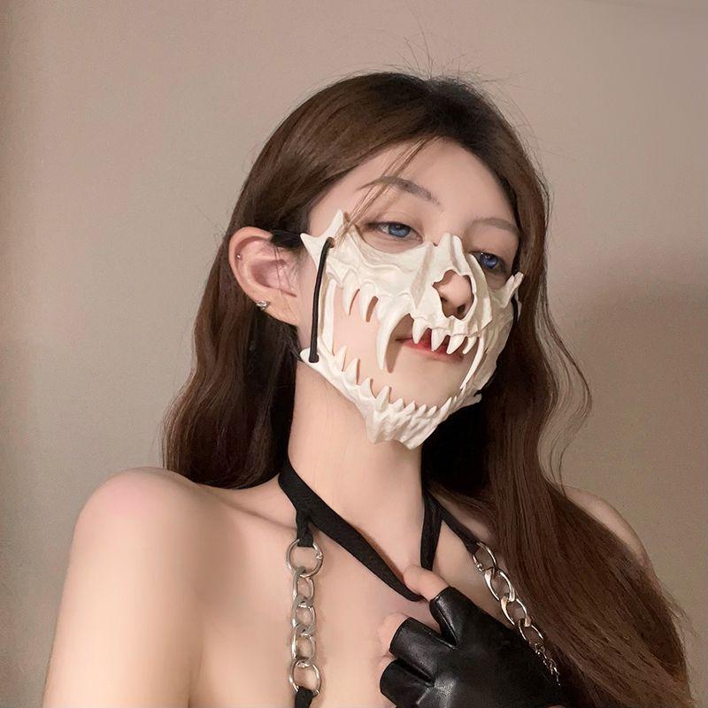 ✨MIMI 🎃【萬聖節半臉面具】夜叉天狗面罩 道具配飾 cos猛虎人狼臉罩萬聖節面具半臉夜叉天狗面罩擺拍直播道具配飾c