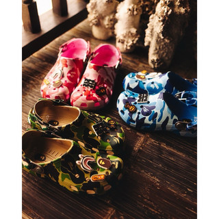 ✈️LULU全球代購 Bape x Crocs 卡駱馳 洞洞鞋 拖鞋 塗鴉 沙灘鞋 搞怪拖鞋 鯊魚拖鞋 低幫舒適沙灘鞋