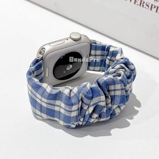 【新品特惠】手錶表帶 個性表帶 替換表帶 IwatchS11格子髮圈錶帶蘋果S10彈力S9/8透氣柔軟SE復古休閒腕帶