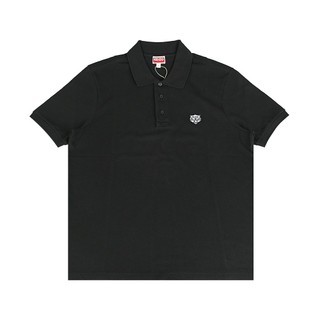 KENZO Happy Tiger 藍字針繡LOGO老虎圖騰純棉短袖Polo衫(男款/黑)