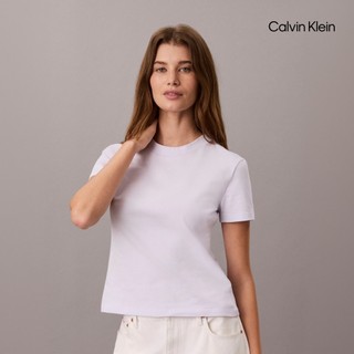 【Calvin Klein】 CK 標誌印花修身 T 恤 紫色