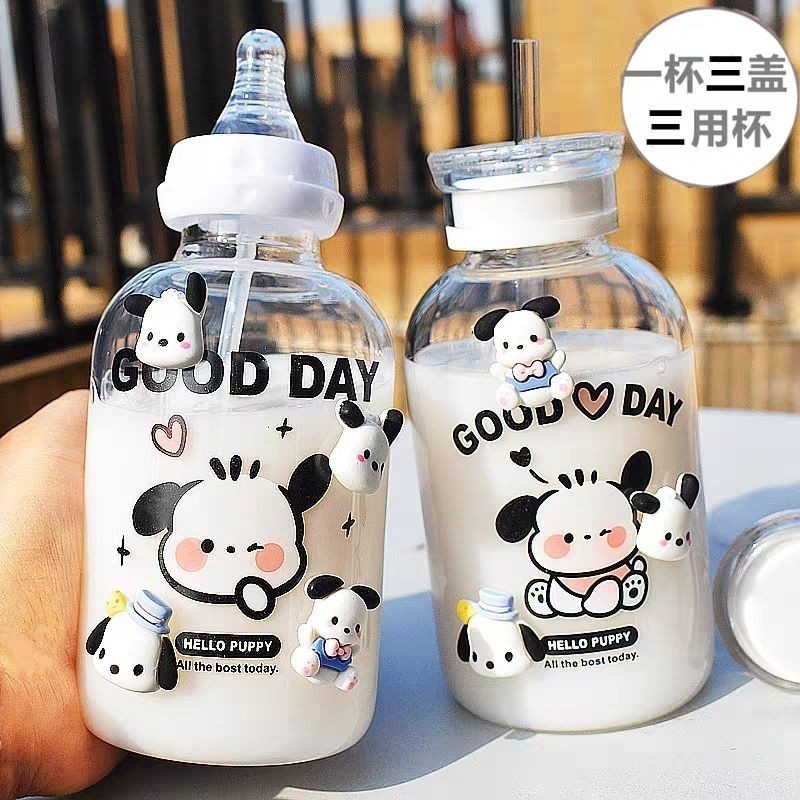 台灣有貨💥大人奶瓶 奶瓶水壺 帕恰狗水壺 帕恰狗水杯 卡通可愛網紅帕恰狗吸管玻璃杯成人奶瓶粉嫩少女心學生小新の🎀小店