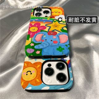 蘋果17promax i14/16油畫小熊手機殼iphone17/15二合一i11 12 13大象菲林保護殼i17 16