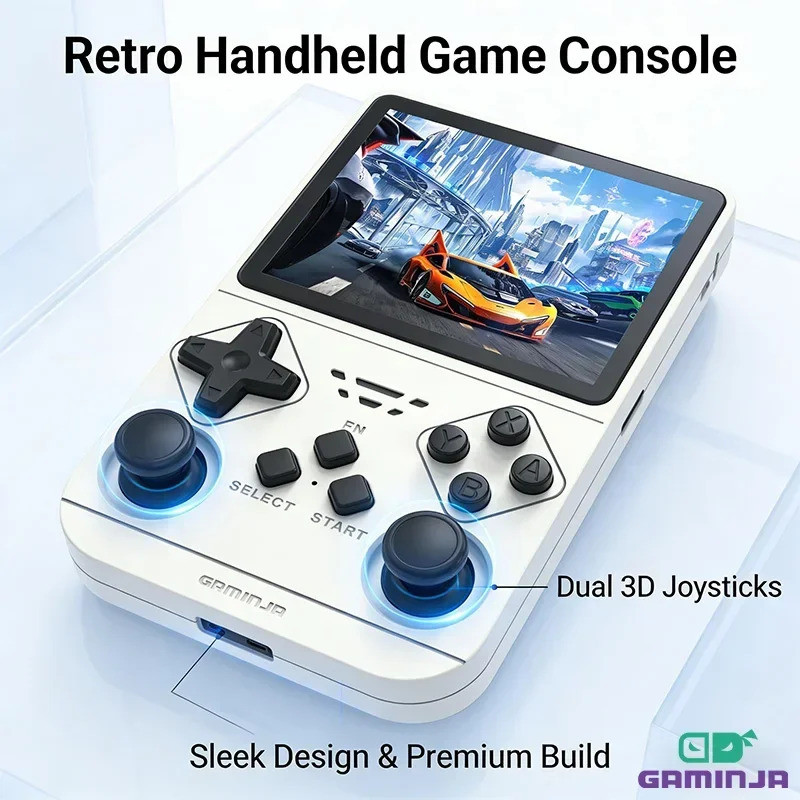 GAMINJA 新開源復古手持視頻遊戲機內置 64GB 卡模擬器,適用於 PS1/PSP/DC/N64/SS 3.5 英