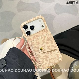💖樂福梓欣百貨💖豹紋卡包手繩輕奢 14 ins風iPho 適用於蘋果17P ne16硬15/ romax手機殼