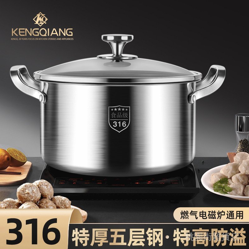 ✨在臺出貨✨316不銹鋼湯鍋家用電磁爐煮粥鍋蒸鍋一體加厚雙耳鍋食品級煲湯鍋