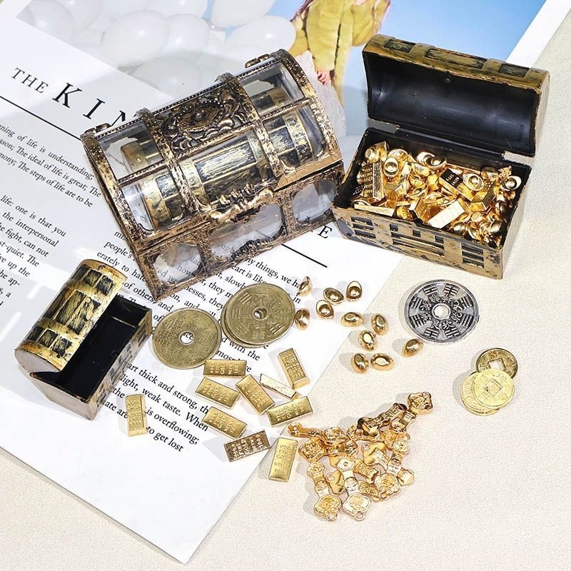 微縮海盜寶箱金元寶如意銅錢場景裝飾道具diy收納小擺件飾品寶箱