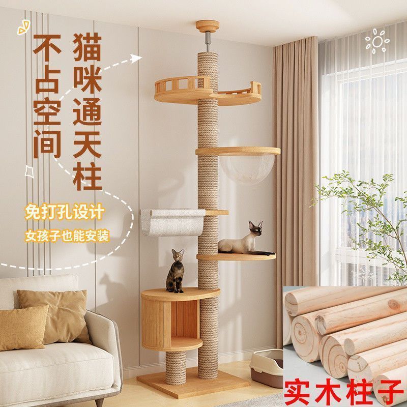 毛雪旺🐾實木通天柱貓爬架 頂天立地貓爬架 不佔地免打孔 四季貓爬架 麻繩貓抓板 實木貓爬架 貓咪跳台 貓跳臺 WLPJ