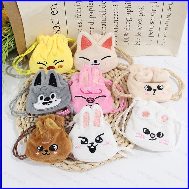 SQ4 Stray Kids SKZOO Leebit Dwaekki Jiniret 毛絨抽繩零錢包耳機袋包掛飾 QS