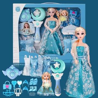 【冰雪奇緣 公主城堡 模型 玩具 手辦】洋娃娃過家家洋玩具女孩艾莎愛莎冰雪公主大號超大禮盒換裝套裝 禮物