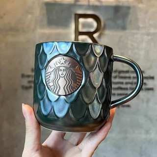 原創星巴克50週年慶杯子經典414ml魚鱗女 神印章款馬克杯陶瓷咖啡水杯新品