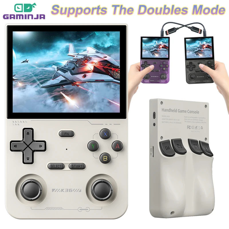 GAMINJA K36 手持遊戲機 3.5 英寸 IPS 640x480 屏幕內置 64GB 卡支持兩個遊戲機一起玩在線
