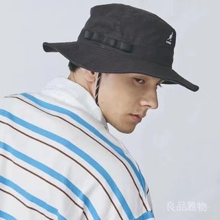 【臺灣出貨】KANGOL出遊防曬漁夫帽袋鼠登山帽抽繩遮陽防風男女大帽平頂大帽簷-良品雅物