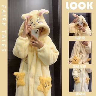 💓桃園出貨💓少女可愛烏薩奇連帽珊瑚絨睡衣女秋冬季新款加絨加厚睡袍居家睡裙
