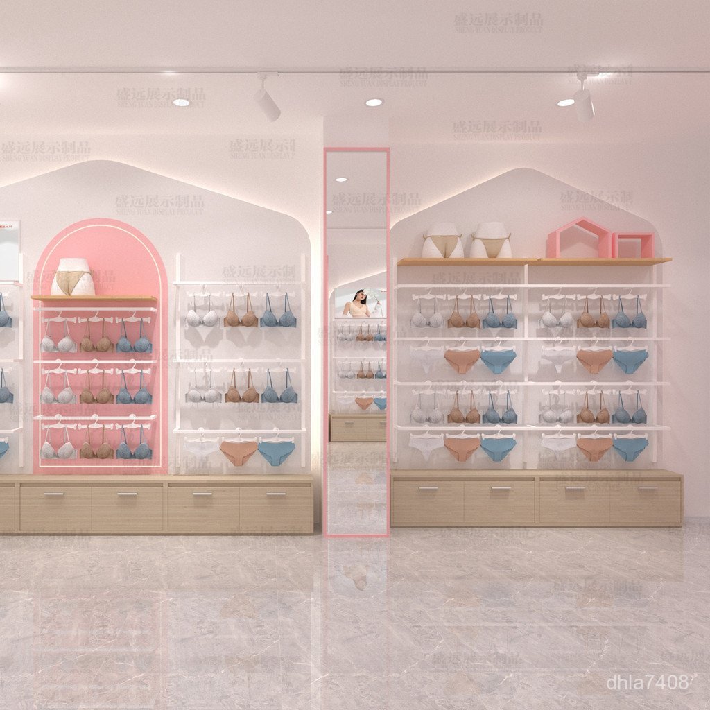 童裝定展示櫃襪子內衣貨架粉色內衣內衣貨架睡衣少女靠牆貨架 EYVD