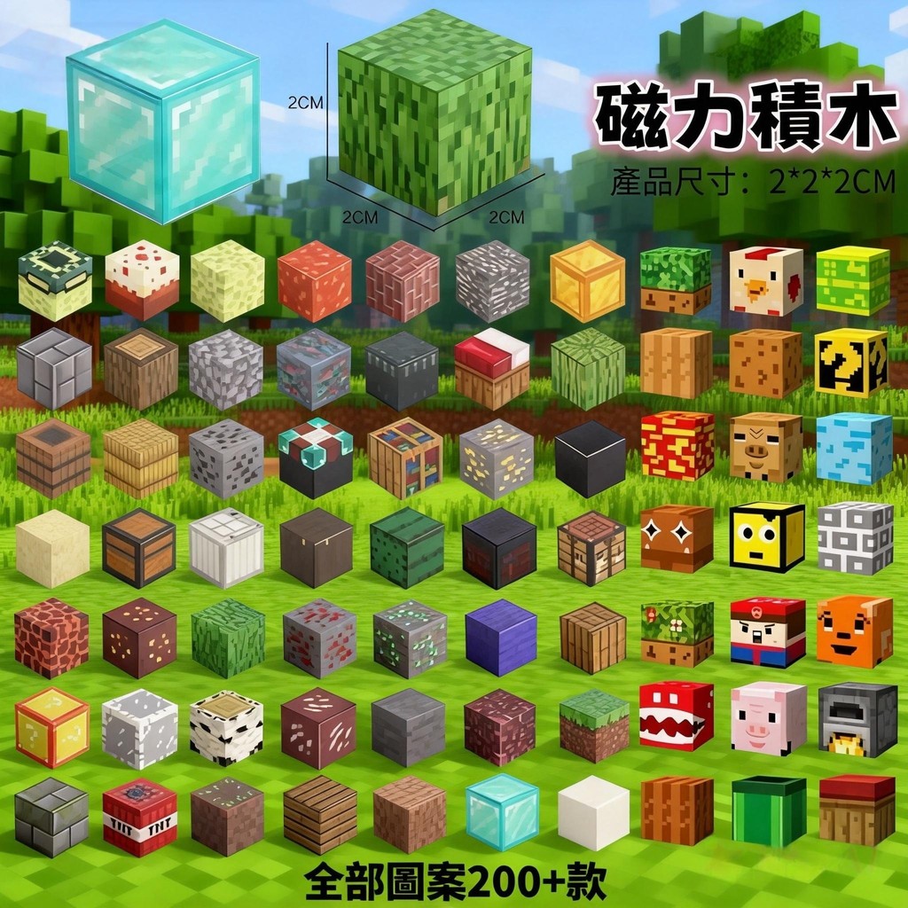 我的世界磁力麥塊(100~486)minecraft磁鐵方塊積木 磁吸積木 DIY積木塊 多種圖案 生日禮物 兒童禮物