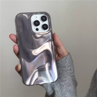 高級暈染灰紫色水波紋適用蘋果18promax手機殼iphone14小眾15pro新款全包軟殼16防摔17保護套
