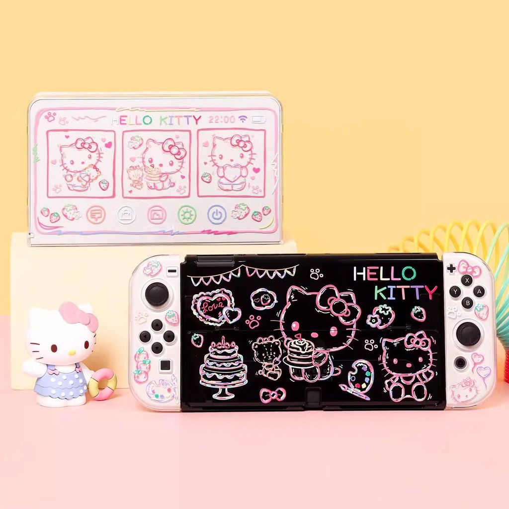 【限時免運】任天堂SWITCH OLED保護殼Switch2保護套可插底座 塗鴉kitty貓