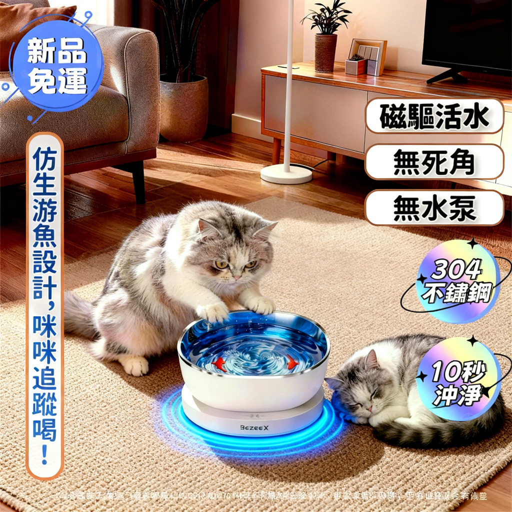 🦋台灣出貨🦋😸貝知磁驅活水飲水機 貓咪飲水機 寵物靜音飲水機 貓碗 飲水碗 靜音貓咪懸浮碗 貓咪飲水神器 磁驅活水飲水機