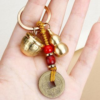 銅百福缸葫蘆鑰匙扣合金五帝錢生肖葫蘆新款復古汽車鑰匙掛件掛飾