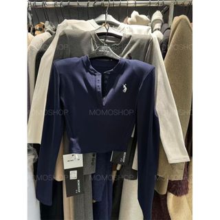 版小馬衫上衣女長袖刺繡t打底秋冬短版絨新款fashion辣妹墊肩2024恤加cod韓 CA96
