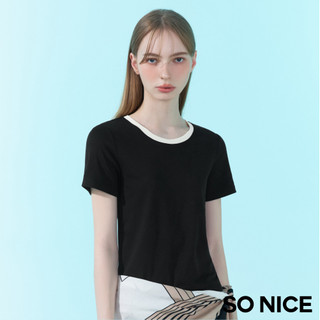 SO NICE【美白冰紗系列】撞色大圓領邊百搭重磅修身涼感上衣｜白、黑、紫｜都會時尚女裝【68631008】