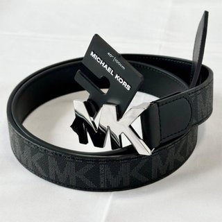 Michael Kors MK 滿版Logo 男士黑色真皮腰帶 皮帶