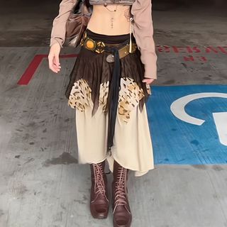 MeetYou 半身裙 美式女裝 長裙SUCHCUTE美式復古豹紋網紗拼接不規則半身裙小眾修身辣妹中長裙夏