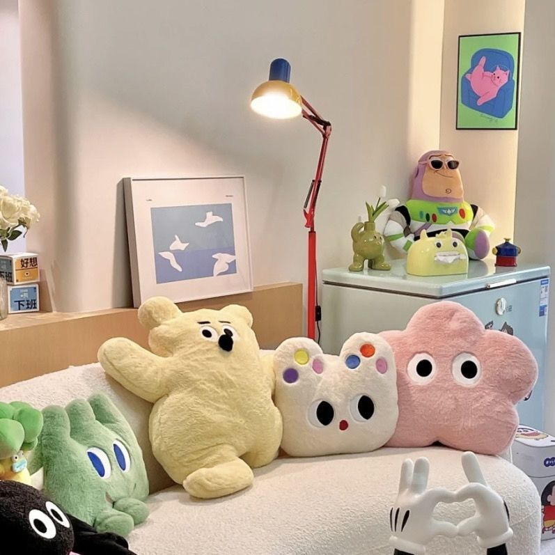 #ins風奶噗噗貓咪抱枕# ins風奶噗噗貓咪抱枕 小熊 毛絨玩偶 可愛 粉花 沙發 臥室靠枕 生日禮物