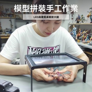 【A4桌面放大鏡】LED護眼檯燈 3倍放大 PVC鏡片 長方形掛式閱讀 辦公學習 護眼設計