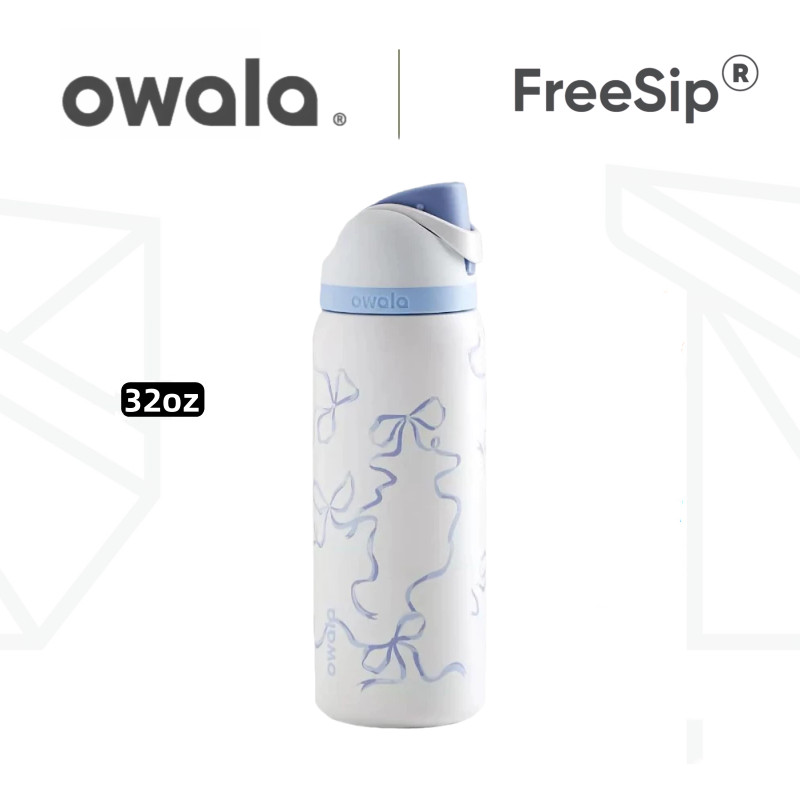 Owala FreeSip 24 盎司 32 盎司不銹鋼水瓶 - 真空絕緣雙層,防漏噴口蓋,適用於運動、健身房和旅行不含