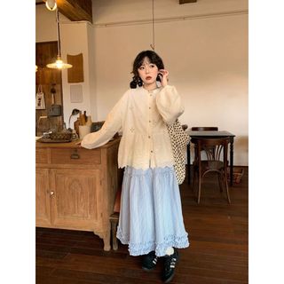 日系女裝 森系女裝 日系森林系 日系服飾 森林系女裝 森林系服飾 甜美風套裝女春秋新款鏤空寬鬆長袖襯衫木耳邊格子半身裙子